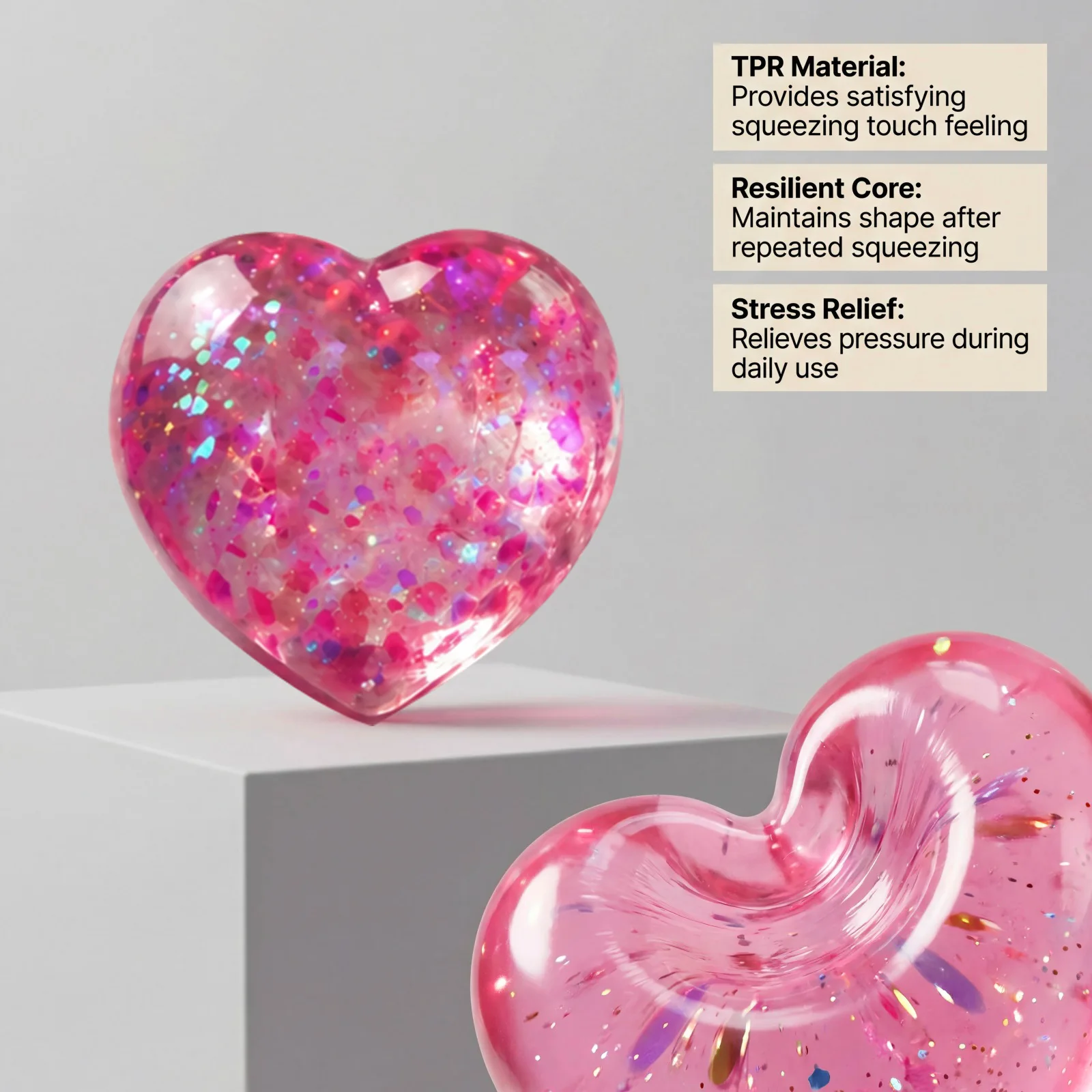 Heart-Shaped Squishy Toy Soft and Comfortable to the Touch Non-Sticky Quick to Bounce Back Cute and Compact  Palm-Sized Toy
