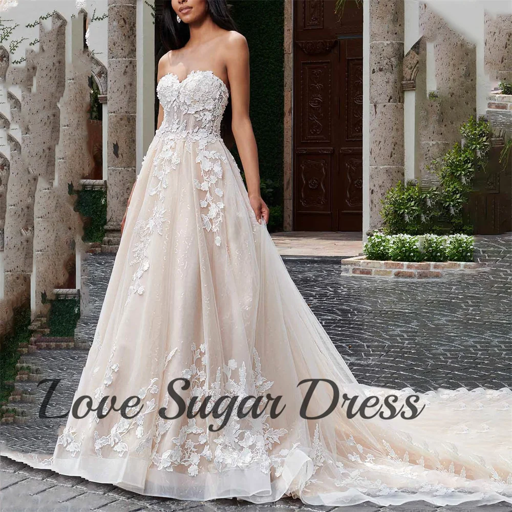 

Elegant A Line Princess Wedding Dress Sweetheart Sleeveless Bridal Gowns Lace Applique Bride Dresses Custom vestidos de novia