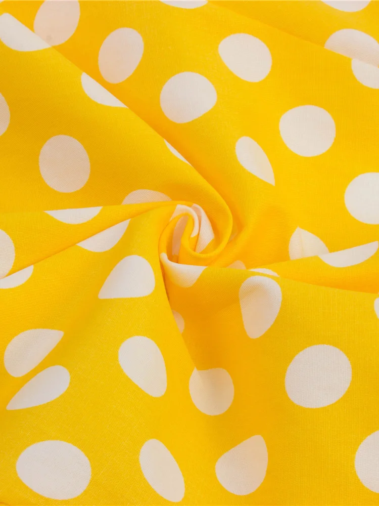Tonval-Women\'s Retro Polka Dot Dress, Yellow Dress, Short Sleeve, V Neck, Belted, A Line, Summer Party, 50s Vintage Dresses