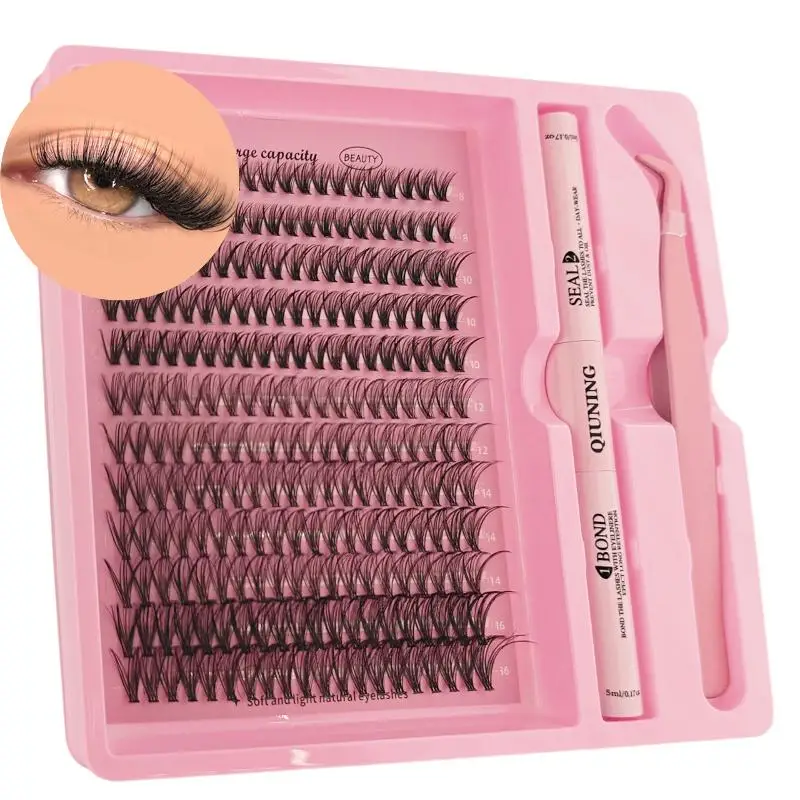 New Eyelash Clusters Kit Thick Volume Fluffy Individual Lashes Lash Bond And Seal And Tweezers Mink Lashes Eyelash Extension DIY