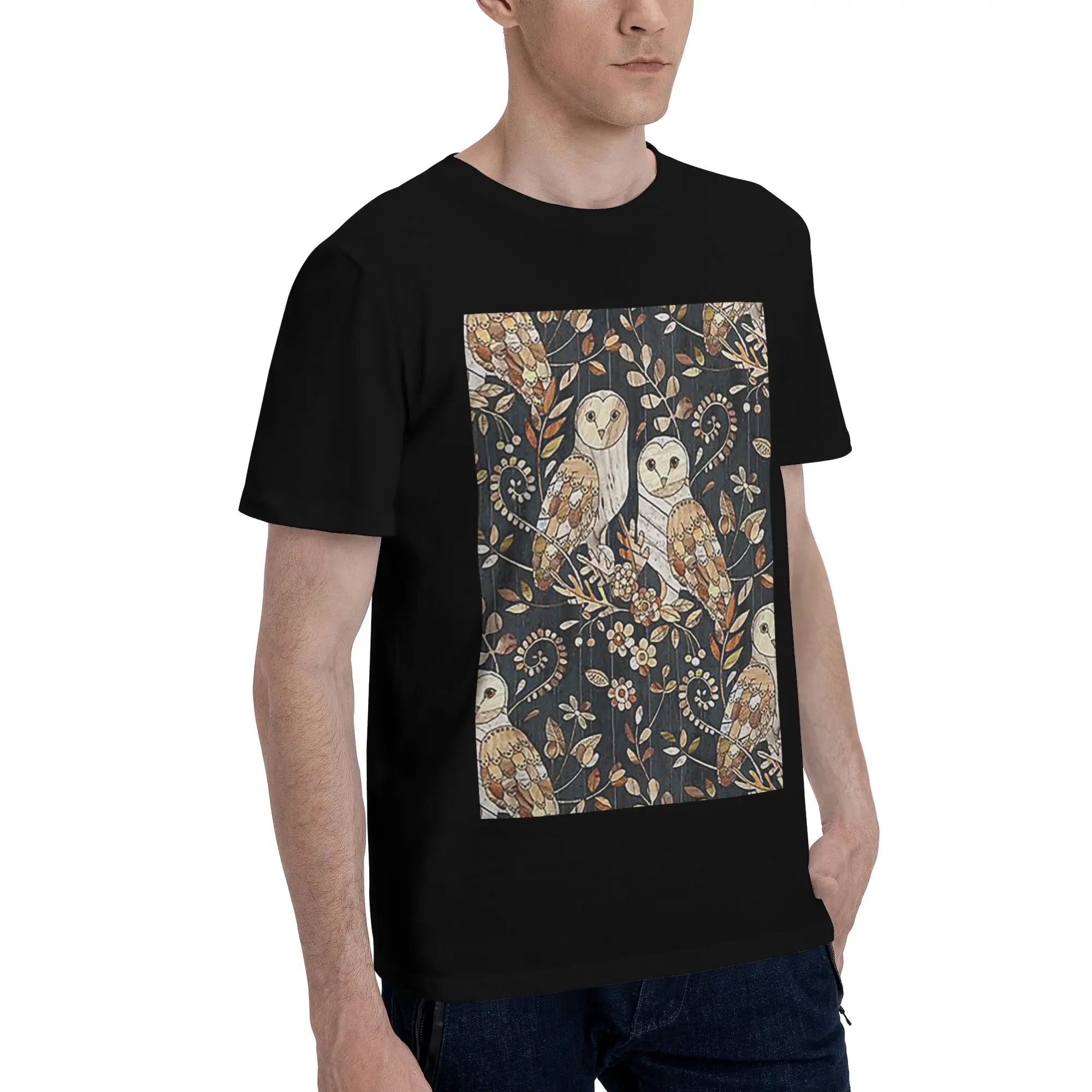 

Деревянная мужская футболка Wonderland Barn Owl Collag, большие футболки, мужские хлопковые футболки с круглым вырезом, короткие летние мужские футболки