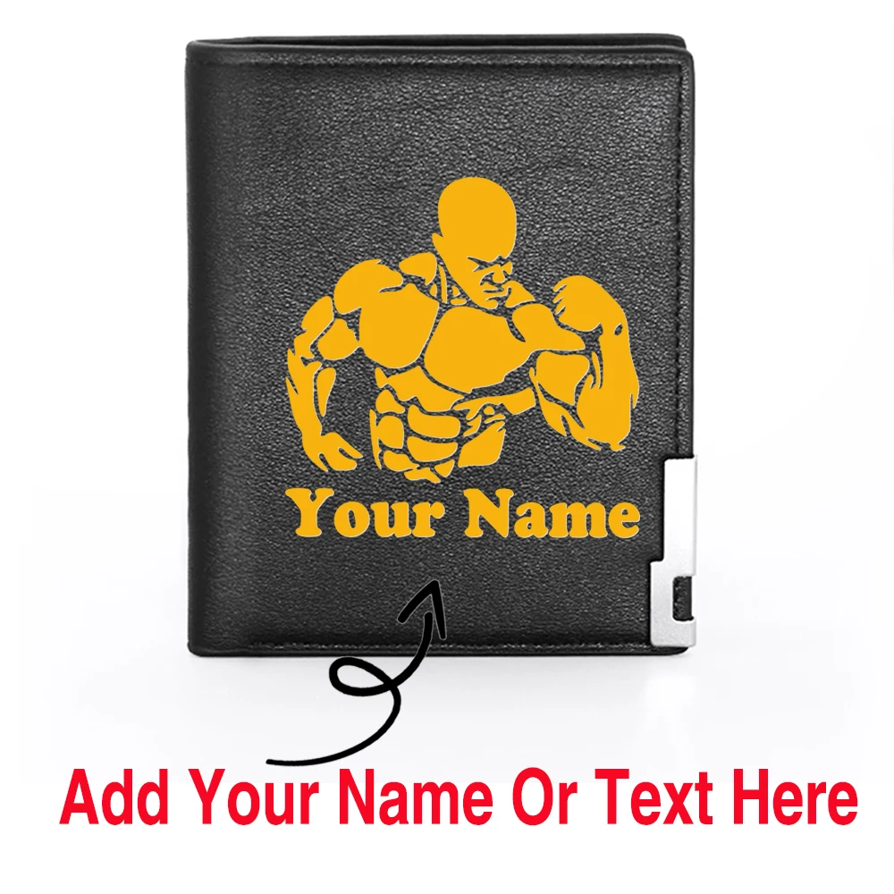 

Персонализированный крутой дизайн с сильными мышцами, индивидуальное ваше имя или текст, мужской держатель для карт, короткий кошелек