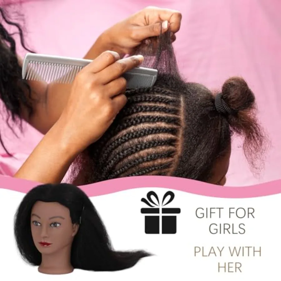 DiazySight رأس عارضة أزياء سوداء أفرو 100 شعر حقيقي 16 دمية رأس مستقيمة للفتيات لممارسة تصفيف الشعر ورأس Pr #6