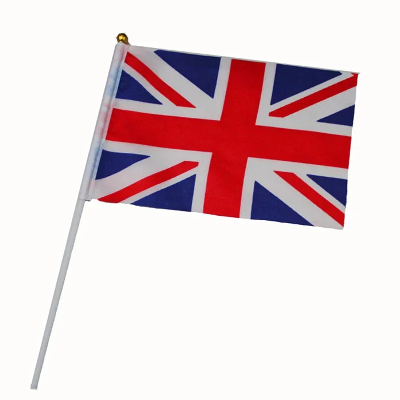 21*14cm England National Flag UK Flying Flag Britain United Kingdom Banner with Plastic Flagpoles hand waving flags 30pcs