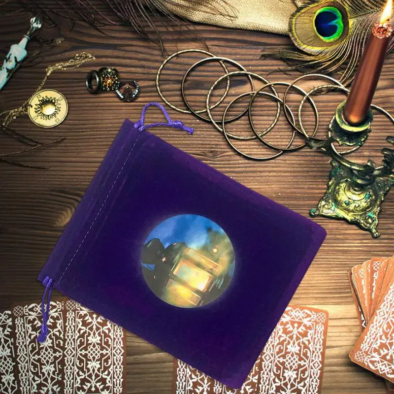 Portable Drawstring Jewelry Pouch Tarot Card Holder Purple Velvet Drawstring Bag Tarot Card Dice Storage Bag 12x15cm