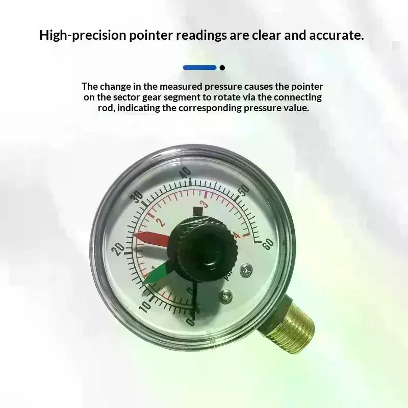 1Pcs 0-4 Bar 0-60 PSI Air Water Oil Pressure Meter With Adjustable Indicators Y50 Dual Pointer Pressure Gauge
