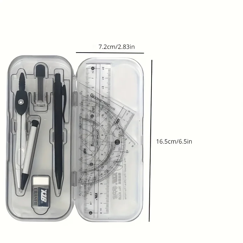 コンパス、定規、分度器を含む8 in 1数学幾何学キット、学校シーズンの開始に不可欠