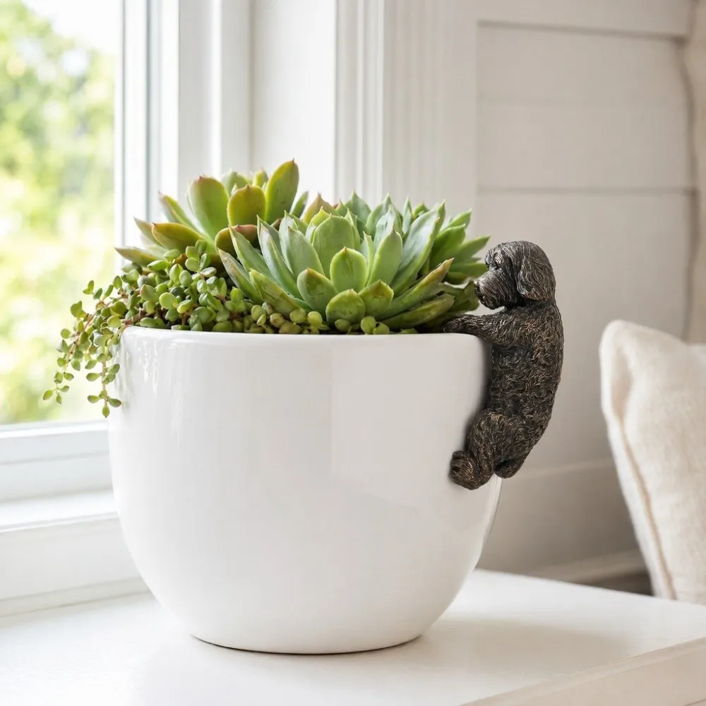 Potted Plant Partner Bronze Gecko Garden Decoration Dog Hanging Decor Dog Climbing Garden Statue Gecko Pot Buddies