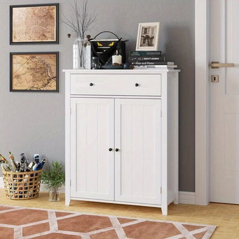 Bathroom Floor Storage with Drawer Pantry Kitchen Cabinet Furniture White