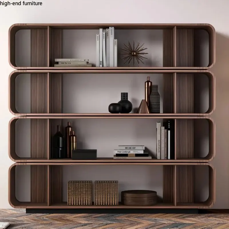 Light luxury new Chinese bookcase combination Chinese office study black walnut solid wood bookshelf display case