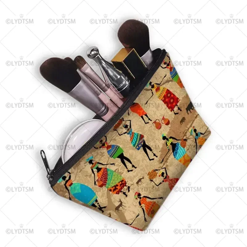 African Woman Print Cosmetic Bag Afro Ladies Makeup Bags Fashion Girls Cosmetic Case Portable Lipstick Storage Bags for Travel
