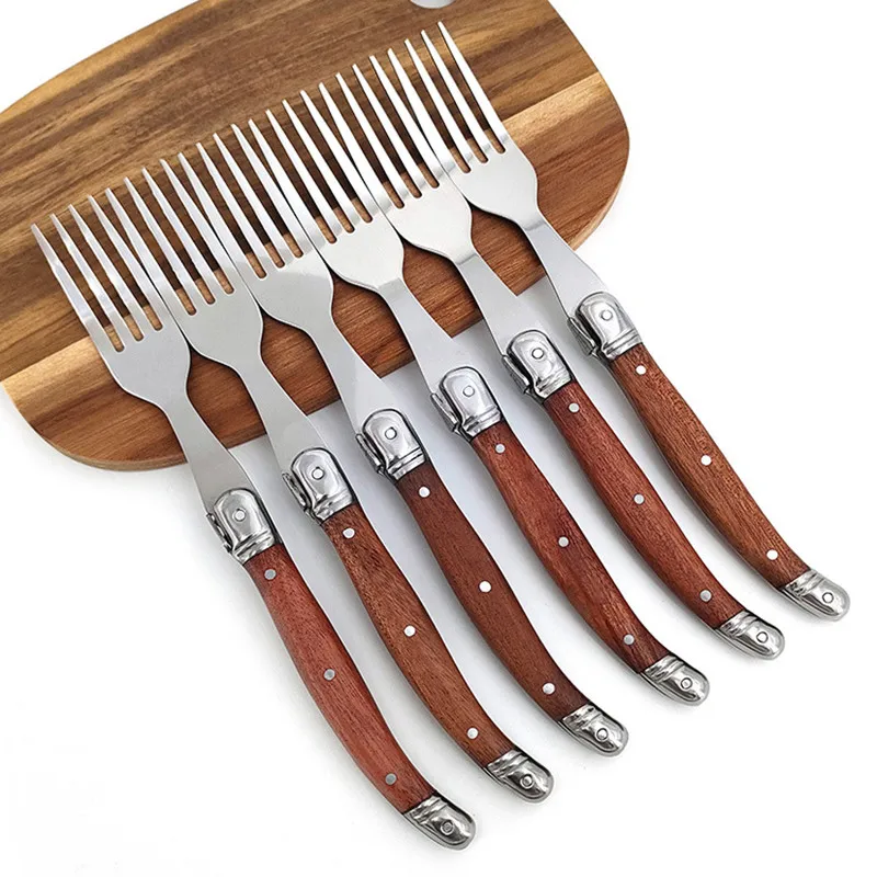 

Korean Wood Cutlery Laguiole Steak Knives Forks Spoons Stainless steel Table Fork Knife Wooden Dinner set 9inch 22.8cm 2-10pcs