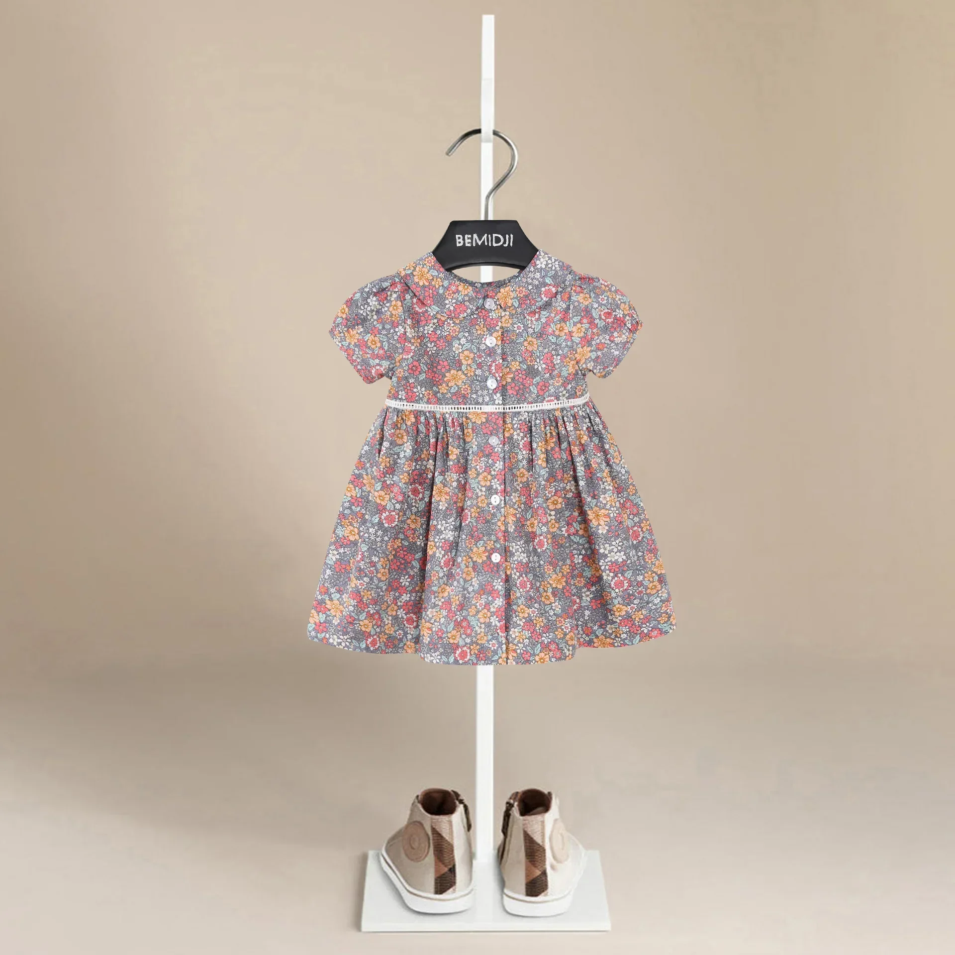 Summer Baby Girls Flower Dresses Fahion Style Short Sleeves Floral Dress Cute Sweet 1-9 Years Kids Casual Clothing Outfits