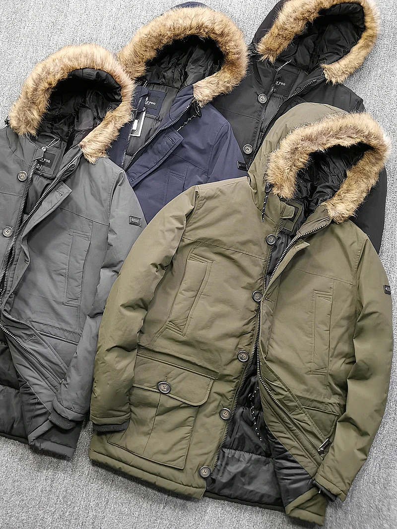 

North America High End Thiened Windproof Warm Winter Men's Mid-Length Hooded Workwear Parka Coat Outdoor Cotton Jaet