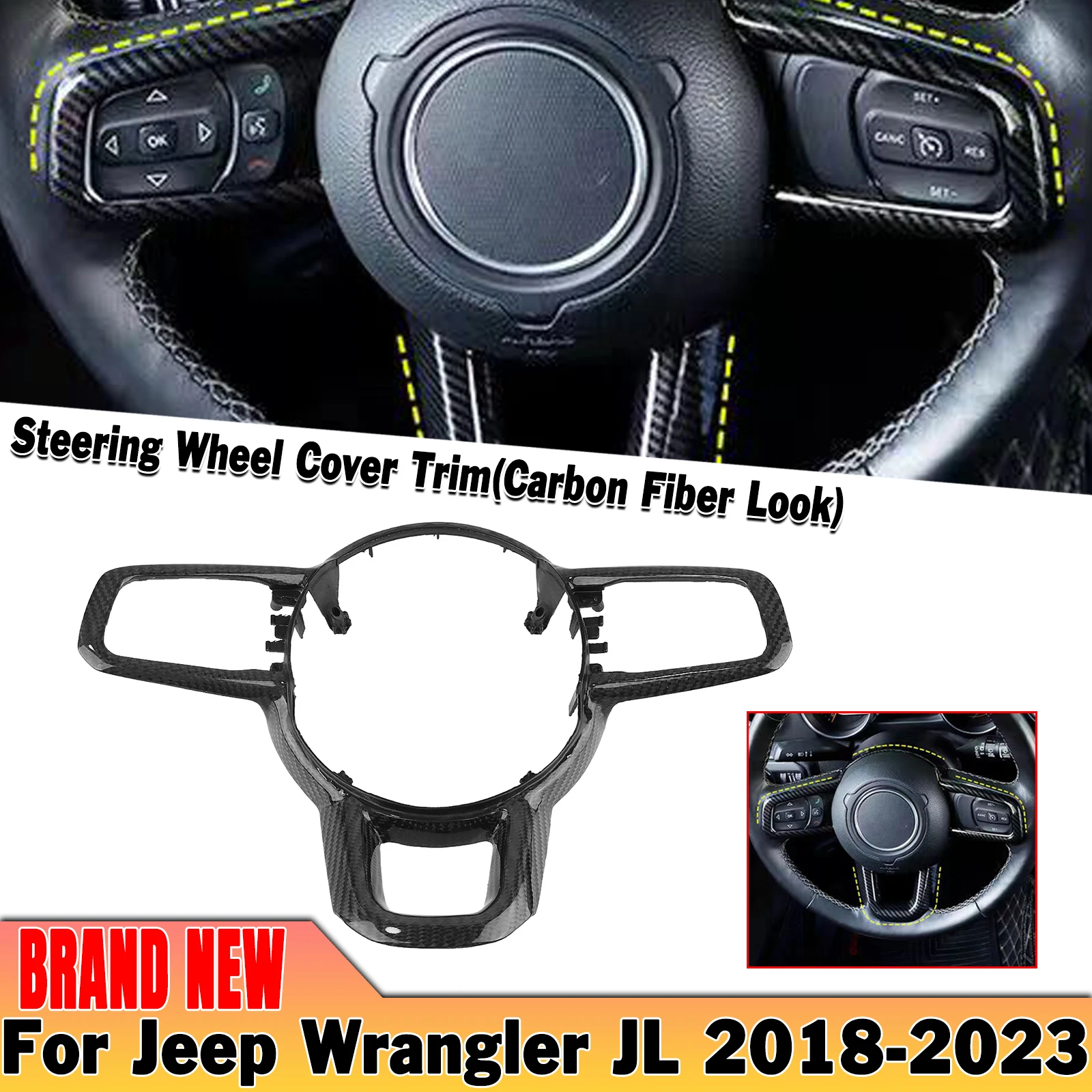 Carbon Fiber Steering Wheel Cover Paddle Panel Frame Cruise Board Strip For Jeep Wrangler JL Gladiator JT 2018-2023