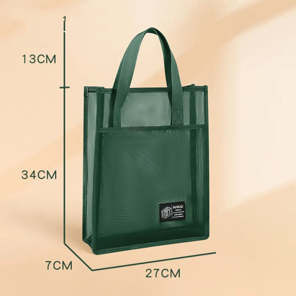 

Lightweight Mesh Handbags Solid Color Large Capacity Canvas Tote Bags School Supplies Reusable Student Book Shoulder Bag