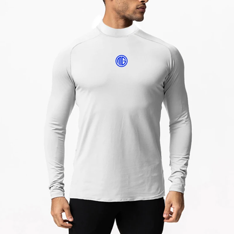 Men's Running T-Shirt Long Sleeve High Neck Compression Workout Top Quick Dry Breathable Gym Fitness Sportswear