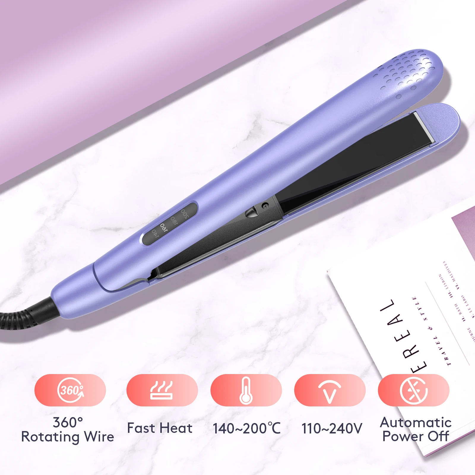 سيجوي مكواة فرد الشعر سيراميك حديد مسطح تسخين سريع درجة حرارة قابلة للتعديل 360 درجة °   سلك دوار يغلق تلقائيًا بجهد مزدوج