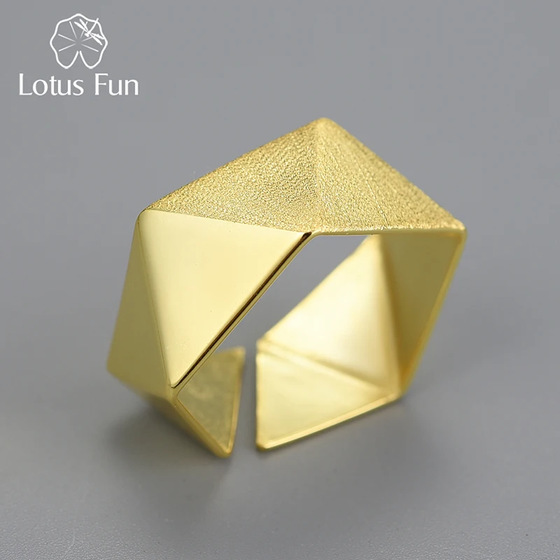 Lotus Fun Minimalism Adjustable Origami Art Dating Rings for Women Gift Real 925 Sterling Silver Geometric Shape Fine Jewelry