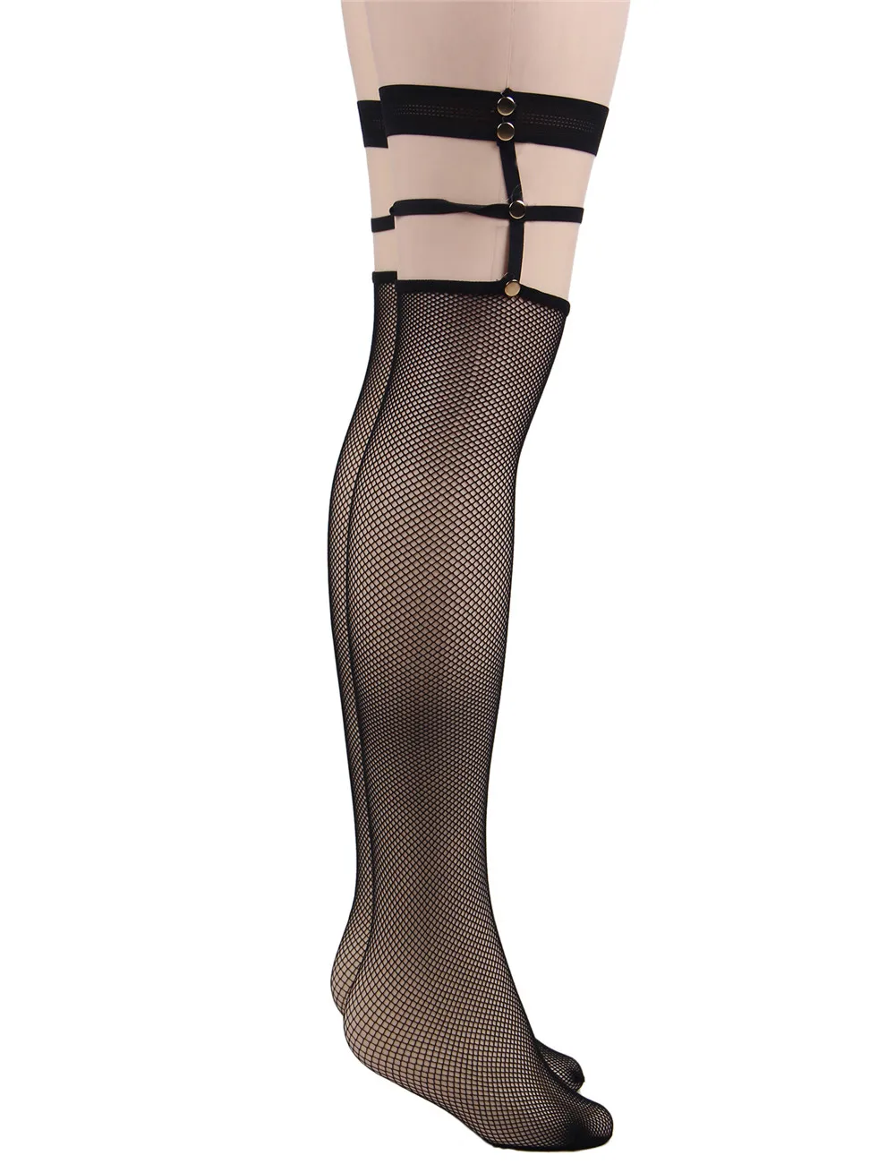 Comeondear Women's Stockings Mesh Erotic High Elastic Hosiery Tight Stylish Over Knee Black Fishnet Long Socks With Leg Loops