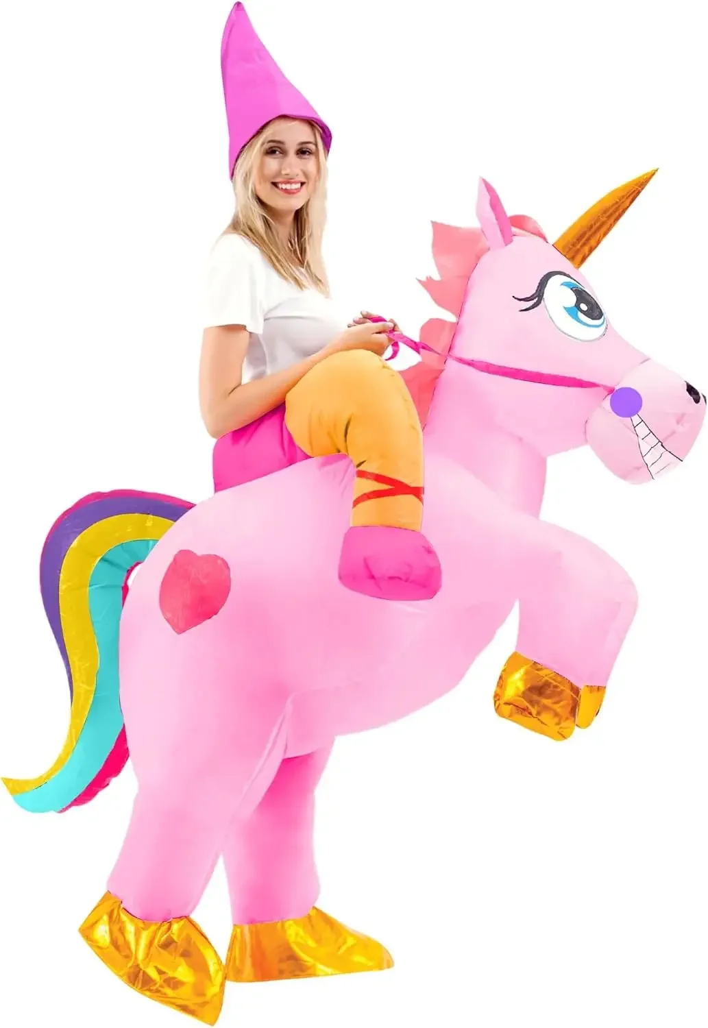 Image of Sloosh Creations Halloween Aufblasbares Kostüm für Erwachsene, Einhorn-Reitkostüm für Cosplay-Themenpartys