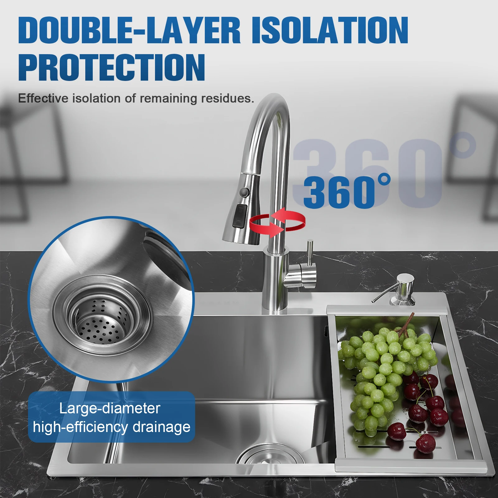 Lavelli in acciaio inossidabile con rubinetto Lavello da cucina a vasca singola Accessori multipli Lavelli per lavastoviglie domestici