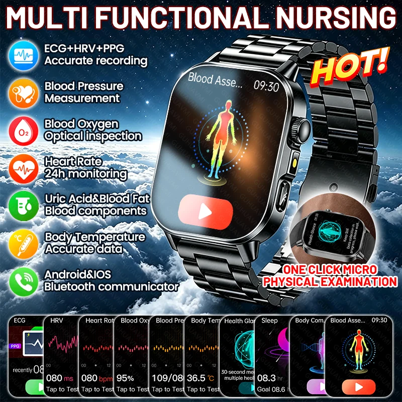 

New ECG Smart Watch Men Blood Pressure Uric Acid Blood Lipids Temp Women Health Care Multifunctional Smartwatches Bluetooth Call