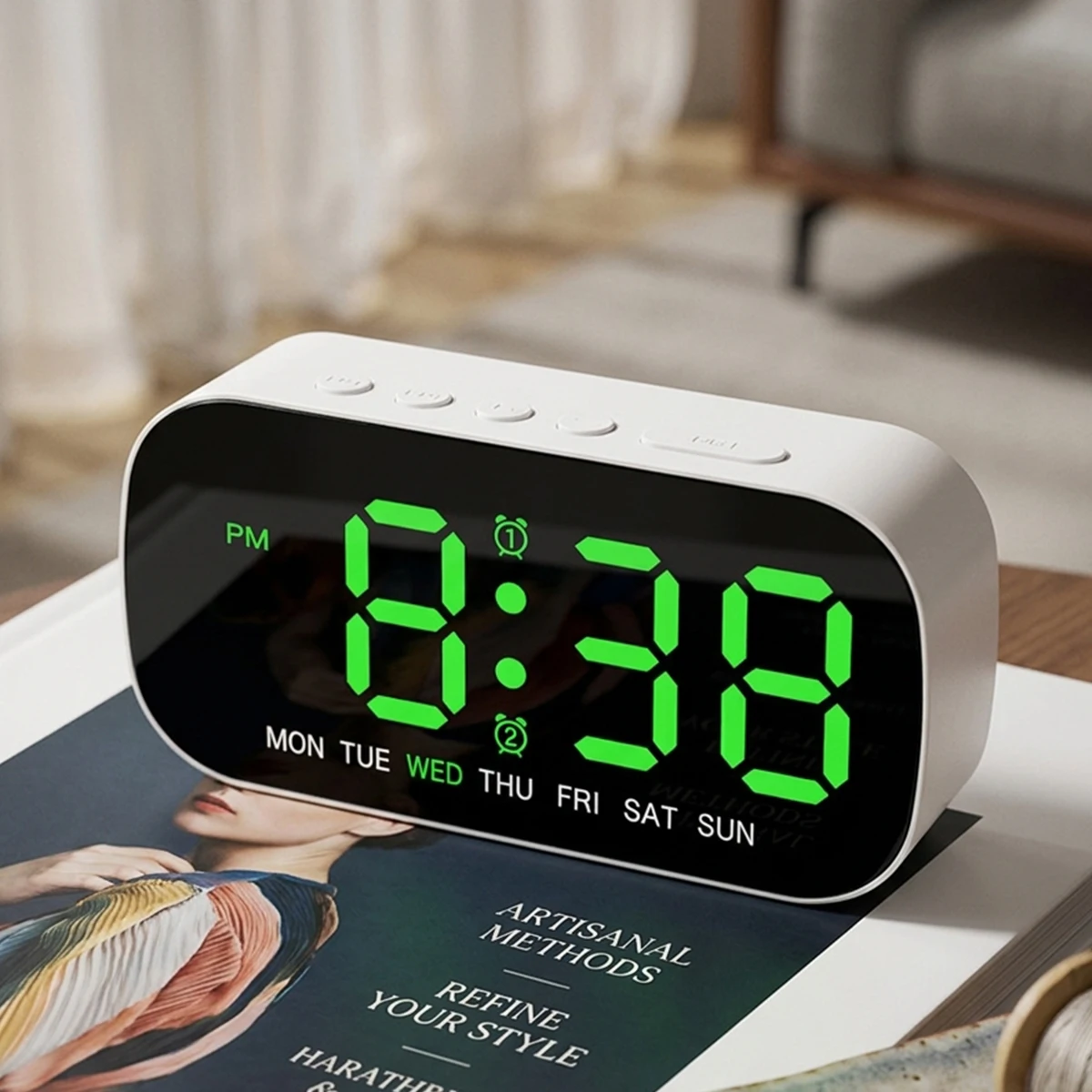 LED Digitaler Wecker USB-Betrieben Temperatur Datum Woche Doppelter Alarm Nachtmodus Schlummerfunktion 5 Helligkeitsstufen 12/24H LED-Uhr – Detail 9