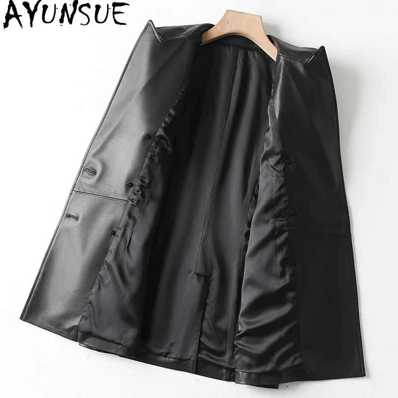 AYUNSUE 100% 양피 진짜 가죽 자켓 여성 2025 중간 길이 스타일 여성 코트 봄 가을 옷 2025 Jaqueta De Couro