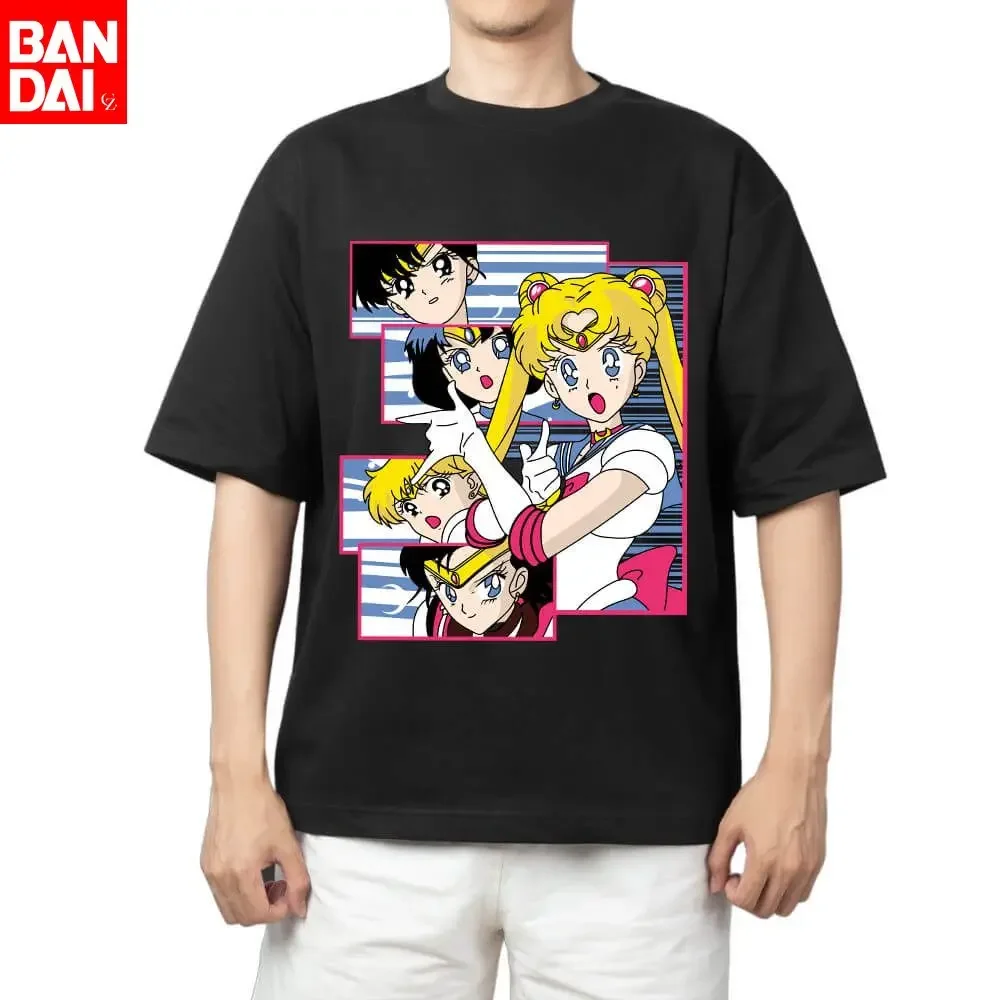 

Футболка мужская хлопковая Sailor Moon 2026 летняя, уличная, с аниме-графикой, оверсайз, с коротким рукавом, повседневная, для групповых мероприятий