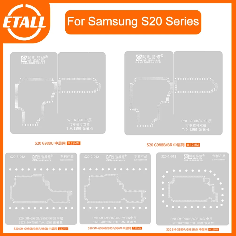 

Amaoe Middler Layer BGA Stencil Reballing For Samsung S20 G980F G981B G981N/S20 Plus G986B G985F G986N/S20 Ultra G988U G988B/BR