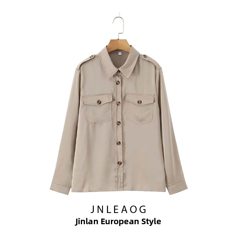 

JNLEAOG Summer New Women's Fashion Casual Workwear Shirt Versatile Design Polyester Long Sleeve Flip Collar Deformation Resis...