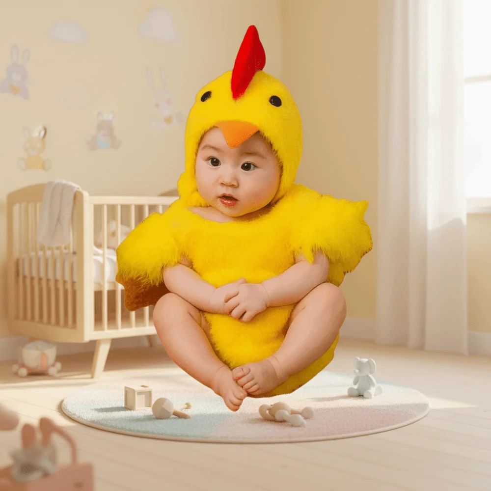 Creative Chicken Baby Photography Suit Furry Romper Bodysuit Hat Set Chick Newborn Baby Costume Unisex Animals Cute Design