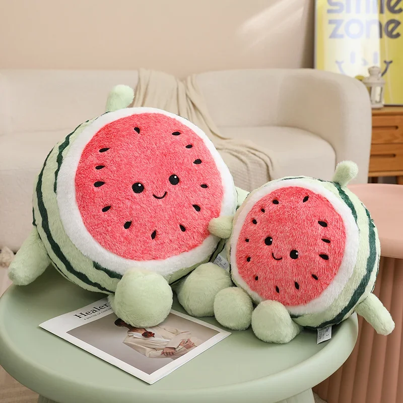 Jouets en peluche pastèque Kawaii, oreiller en peluche de fruits de dessin animé drôle, coussin de canapé et de chaise, décoration de maison mignonne, cadeau pour enfants