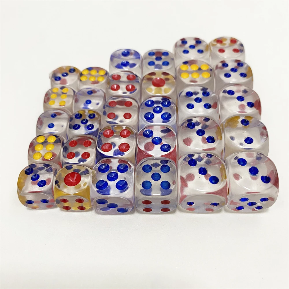 

10/50/100 Pieces 12/14/16mm Transparent Acrylic Point Dice Multicolor Dot Round Corner High Quality Boutique Chess Game Cubes