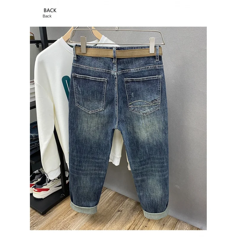 

Микро свободные мужские джинсы с маленькими штанинами, осень 2021, новые модные универсальные уличные эластичные брюки с вышивкой