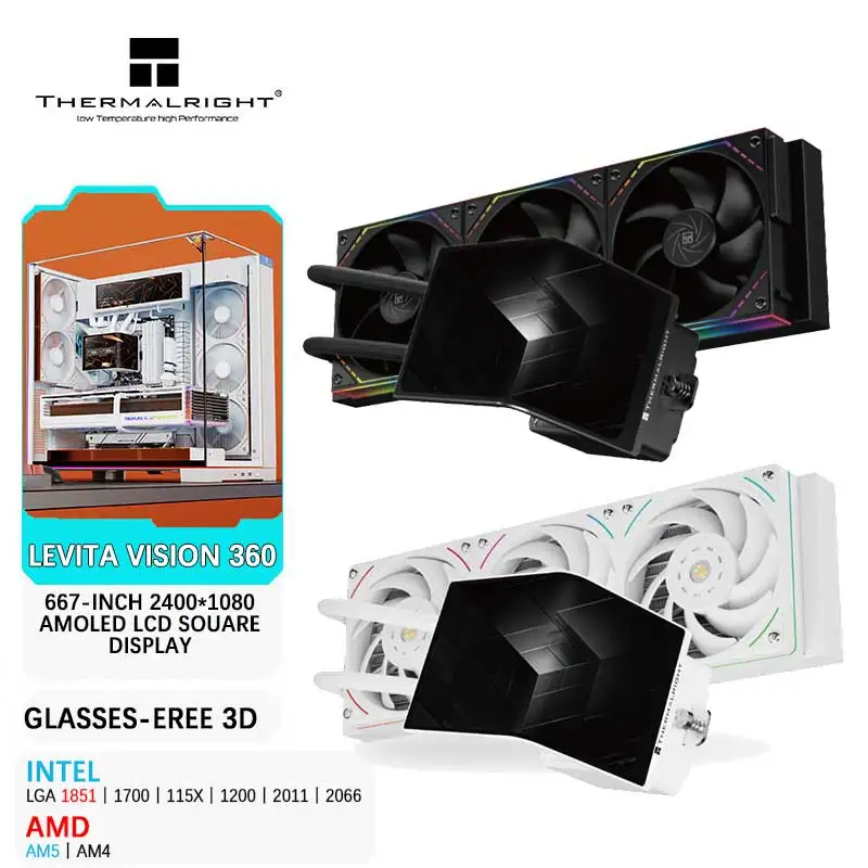 مبرد مياه Thermalright LEVITA VISION 360 الكل في واحد 360 مم 6.67 بوصة AMOLED LCD 2K 60HZ شاشة منحنية عين عارية رؤية ثلاثية الأبعاد