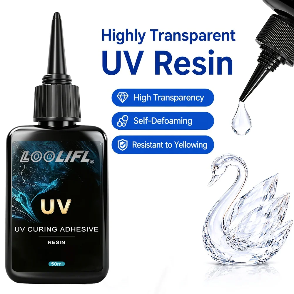 Loolifl Uv Resin 50ml, High Transparency Uv Curing Glue, Crystal Clear Hard Uv Resin, Suitable for DIY Jewelry, Ornaments, Glass Products, and Resin Crafts