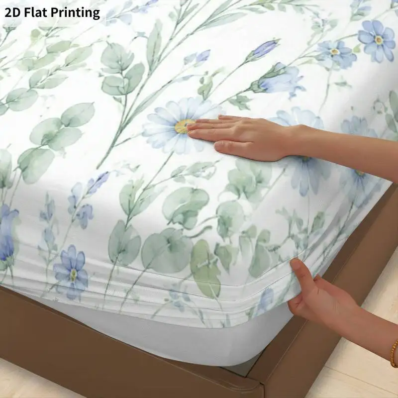 3Pcs Floral Lavender Fitted Sheet Three Piece Set (1*Fitted Sheet + 2*Pillowcases, Coreless), Bedding Set.