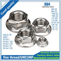 Fine thread M6 M8 M10 M12 M14 UNC/INF 6#-32 8#-32 10#-24 32 1/4-20 28 5/16-18 3/8-16 1/2-13 12 304 Stainless Steel Flange Nut