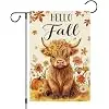 Heyfibro Hello Fall Highland Cow Garden Flag 12x18 Double Sided Burlap, Autumn Floral Pumpkin Yard Banner for Farmhouse Than jjp