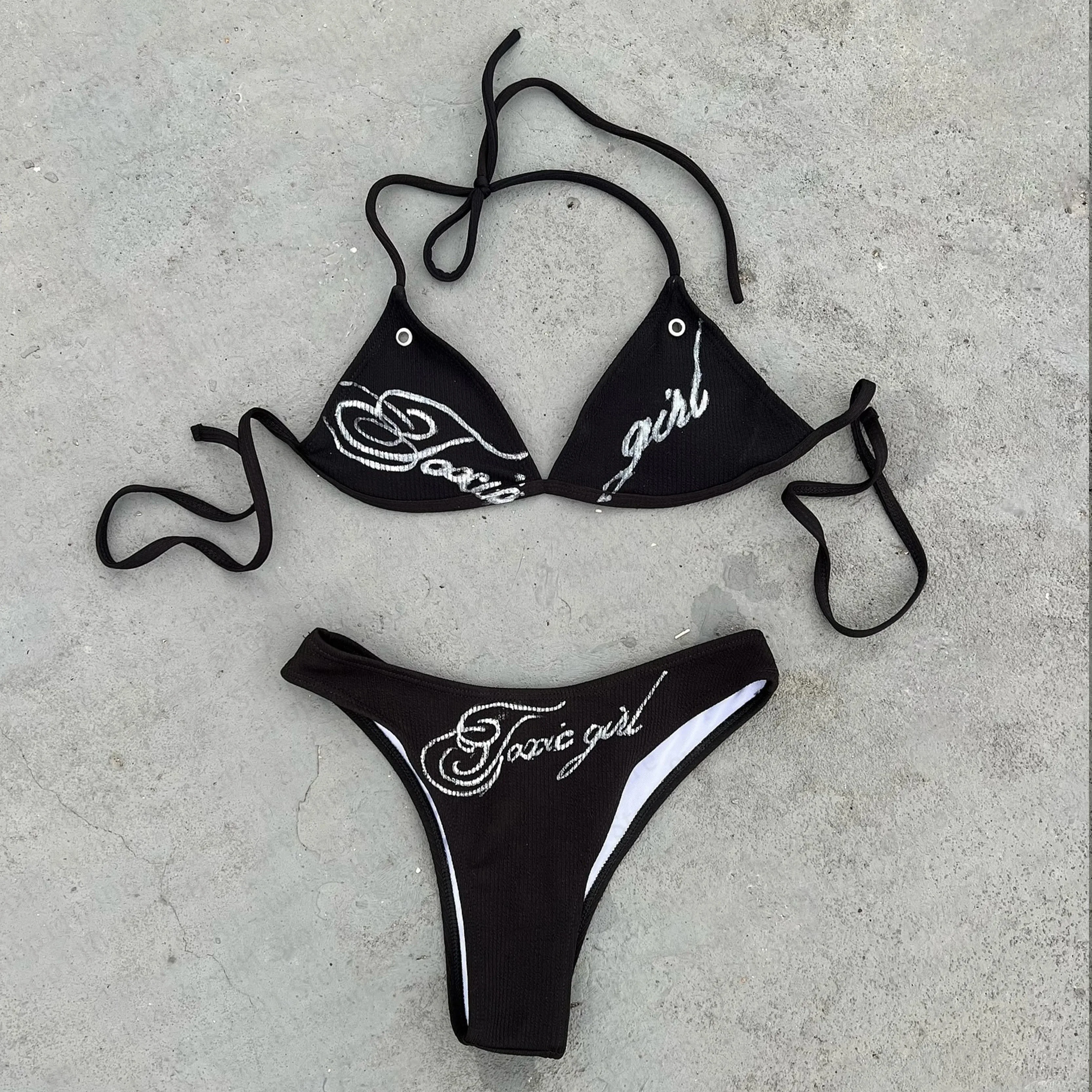 Summer new Y2K Korean style with design sense, versatile daily fashion, women's slim fit black bikini