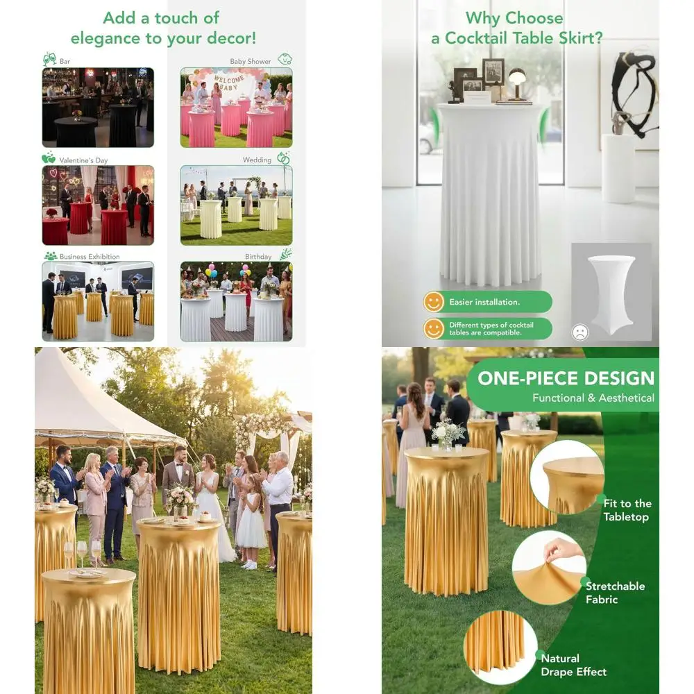 

Скатерти для коктейльных столов с волнистым краем и оборками, 32x43 дюйма, многоразовые, для вечеринок и свадеб, 6 штук, золотистые