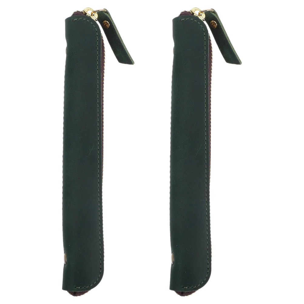 

2Pcs Vintage Slim PU Zipper Pencil Case Portable Mini Pen Sleeve Multipurpose Pen Holder Stationery Bag