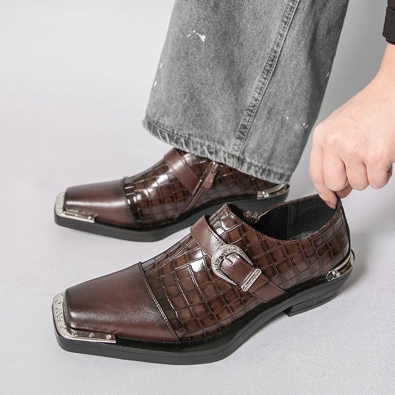 Classic Men Formal Leather Shoes Men Lace-up Business Office Fashion Buckle Leather Shoes Gentleman Formal Shoes for Banquets