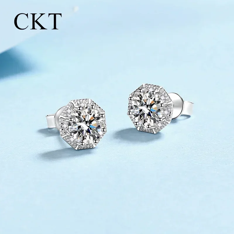 18K White Gold Platinum 2 Carat Moissanite Diamond Stud Earrings for Women Star Earrings Simple High-level Pt950 Wedding Jewelry