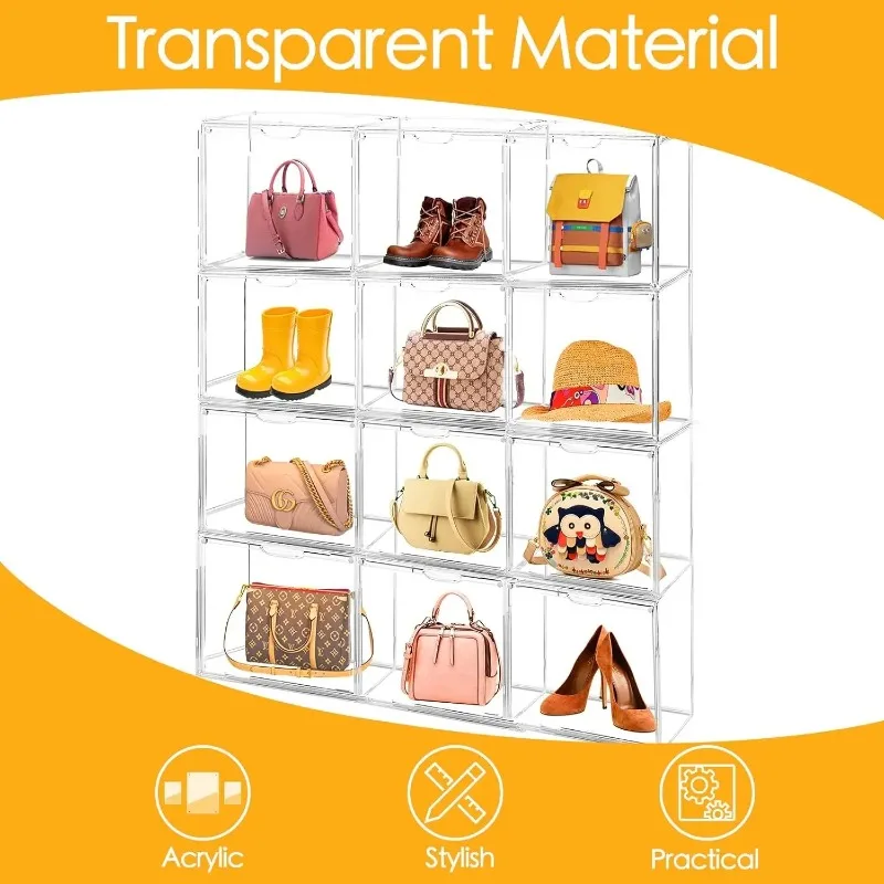 6Pack Purse Organizer For  Organizer Box With Magnetic Door Stackable Closet Clear Acrylic Display Case Handbag Storage