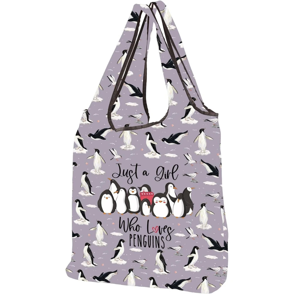 Penguin Foldable Shopping Bag Just A Girl Who Loves Penguin Gifts Penguin Lover Gift Cute Purple Reusable Grocery Bag