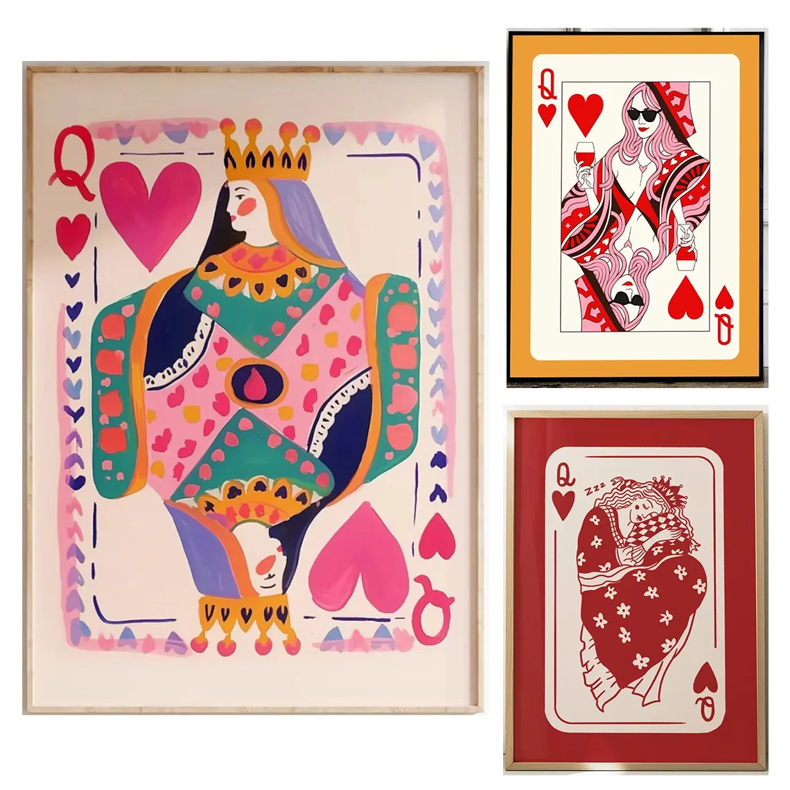 Canvas Wall Art Unframed Poster Colorful Playing Card Digital Download Maximalist Card Decor Dopamine Queen Illustration