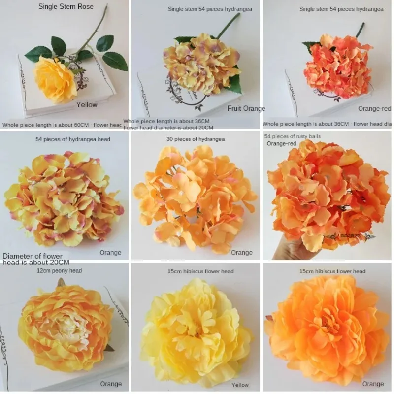 Home Artificial Simulation Orange Yellow  Hydrangea Rose Flower Living Room Window Decor Fake Flowers Wedding GuideScene Decor